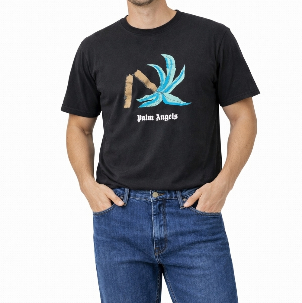 Palm Angels ($450) Black Graphic T-Shirt Size L Authentic Luxury Streetwear Tee